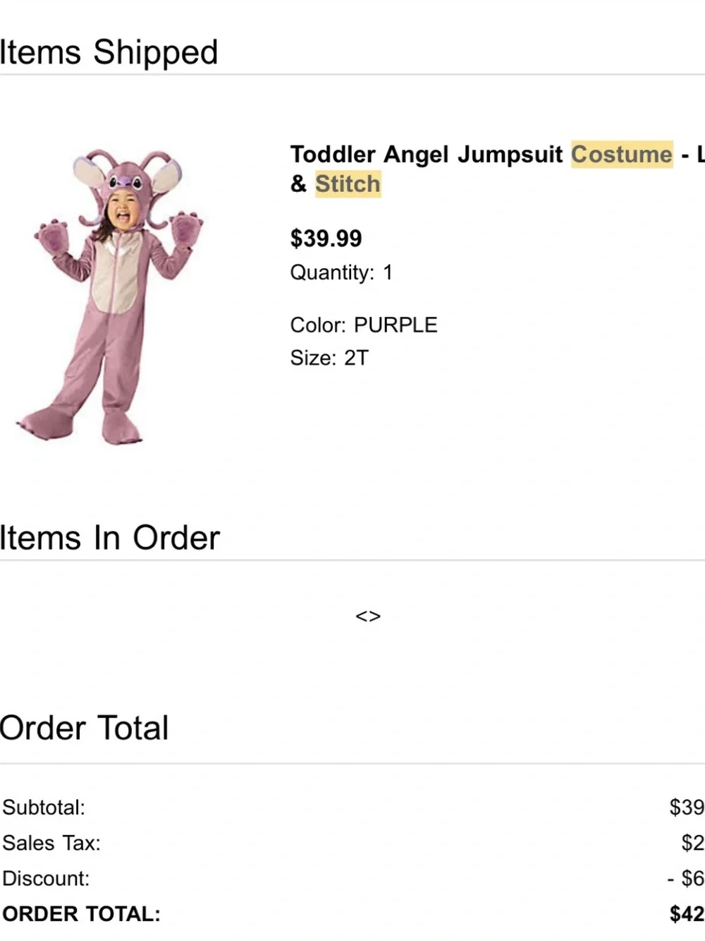 Disney Angel (Stitch) Toddler Costume - Pink, Cream